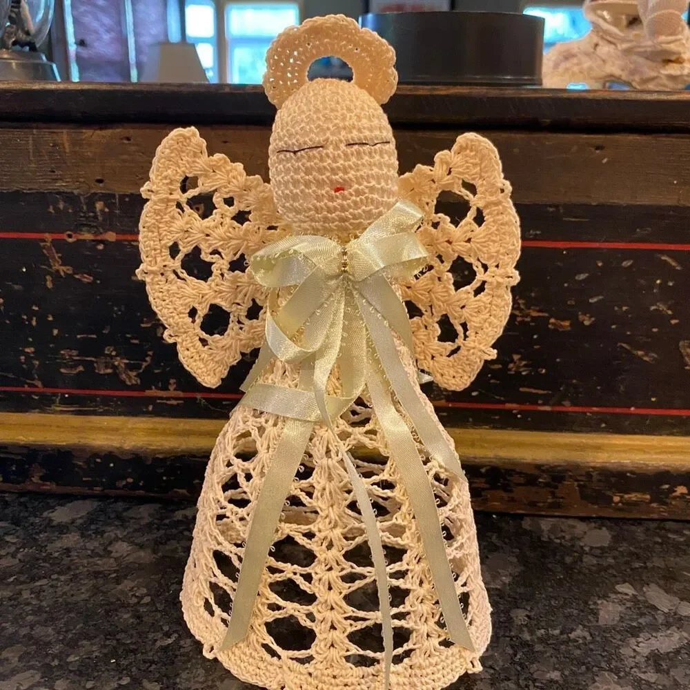 handmade crochet angel tree topper 9”